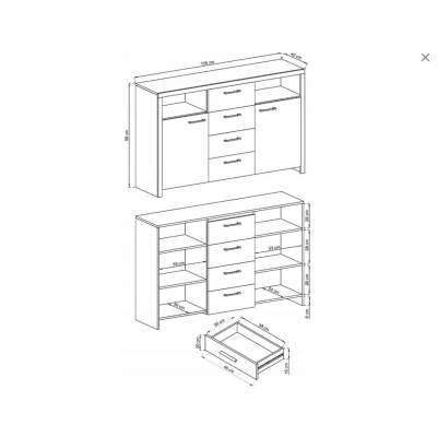 Kombinovaná komoda 155 cm SOFIE - dub riviera