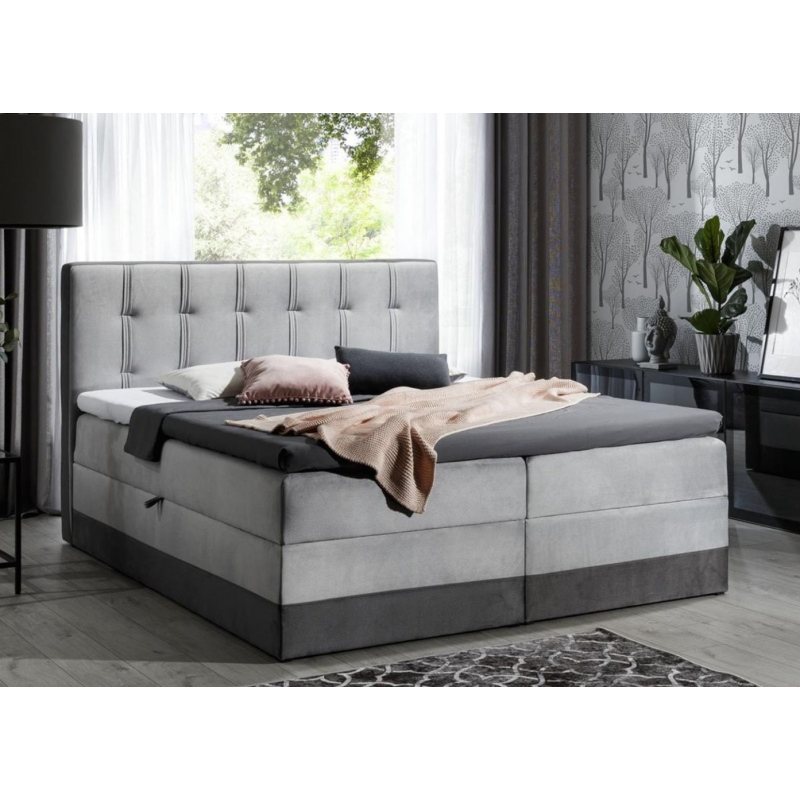 Čalouněná postel boxspring 140x200 MARYLIN - šedá + topper ZDARMA