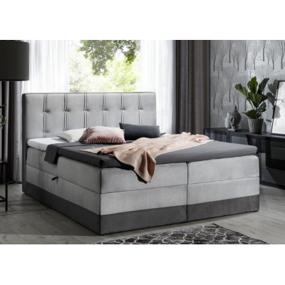 Čalouněná postel boxspring 140x200 MARYLIN - šedá + topper ZDARMA