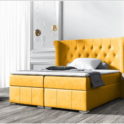 Elegantní čalouněná postel 120x200 MAXIMO - žlutá + topper ZDARMA