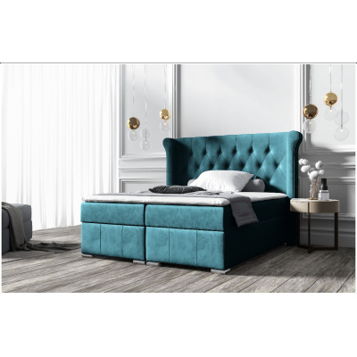 Elegantní čalouněná postel 120x200 MAXIMO - tyrkysová + topper ZDARMA