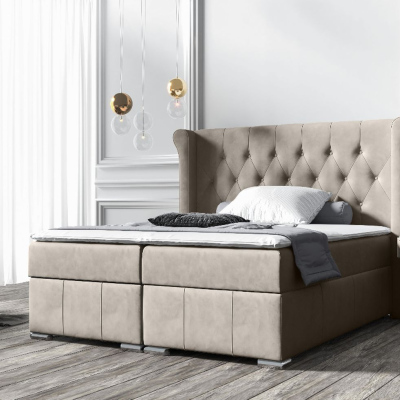 Elegantní čalouněná postel 140x200 MAXIMO - tmavě béžová + topper ZDARMA