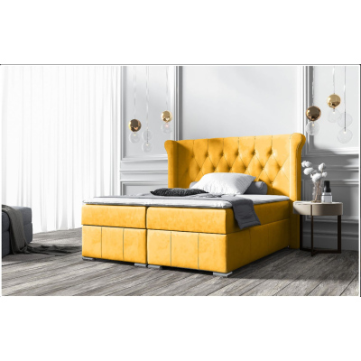 Elegantní čalouněná postel 140x200 MAXIMO - žlutá + topper ZDARMA