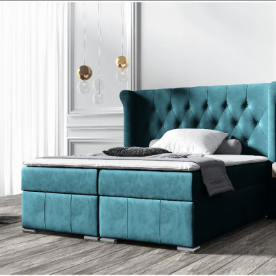 Elegantní čalouněná postel 160x200 MAXIMO - tyrkysová + topper ZDARMA