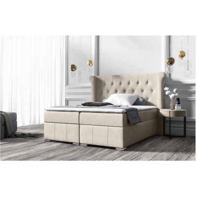 Elegantní čalouněná postel 200x200 MAXIMO - světle béžová + topper ZDARMA