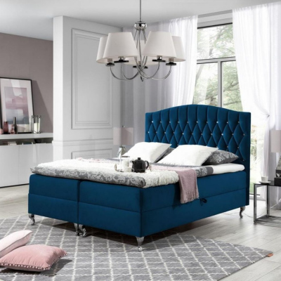 Elegantní postel 140x200 PEGGY - modrá + topper ZDARMA