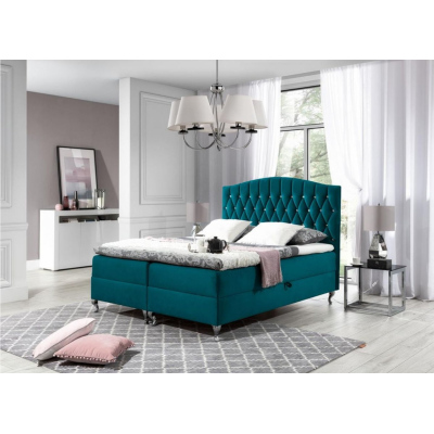 Elegantní postel 140x200 PEGGY - modrozelená + topper ZDARMA