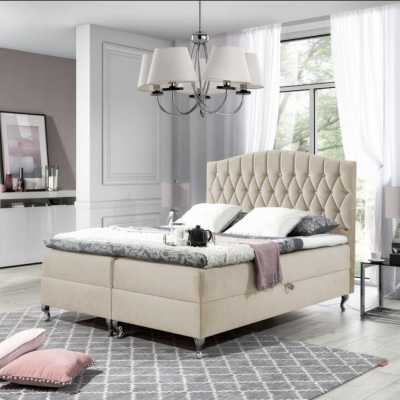Elegantní postel 180x200 PEGGY - béžová + topper ZDARMA
