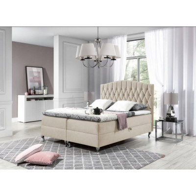 Elegantní postel 180x200 PEGGY - béžová + topper ZDARMA