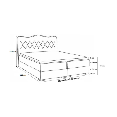 Luxusní kontinentální postel SULTAN černá eko kůže 140 + topper zdarma