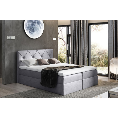 Elegantní kontinentální postel 160x200 CARMEN - šedá + topper ZDARMA