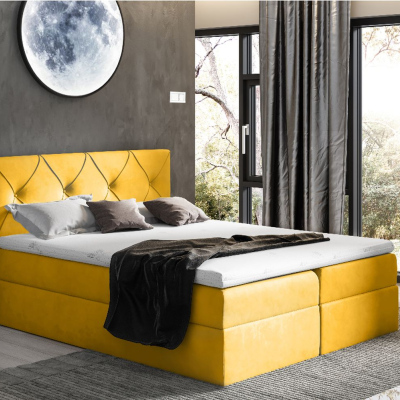 Elegantní kontinentální postel 200x200 CARMEN - žlutá + topper ZDARMA