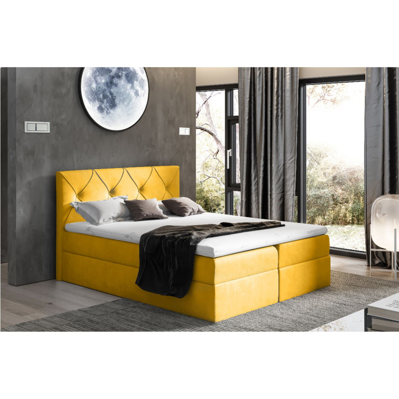Elegantní kontinentální postel 200x200 CARMEN - žlutá + topper ZDARMA