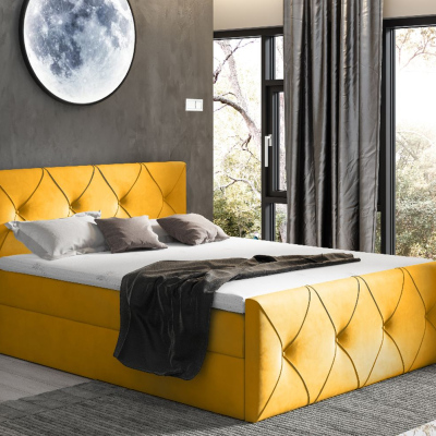 Kontinentální postel 160x200 CARMEN LUX - žlutá + topper ZDARMA