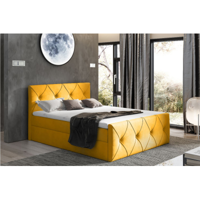 Kontinentální postel 160x200 CARMEN LUX - žlutá + topper ZDARMA