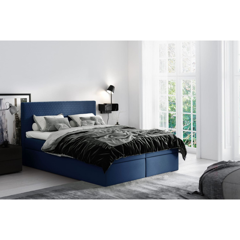Moderní čalouněná postel s úložným prostorem Alessio modré 200 x 200 + topper zdarma