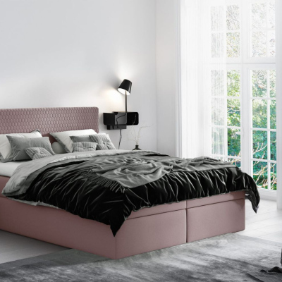 Moderní čalouněná postel s úložným prostorem Alessio růžové 200 x 200 + topper zdarma