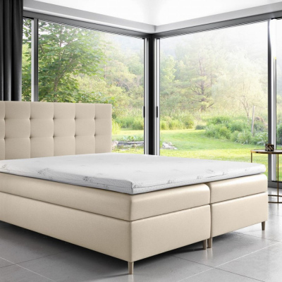 Čalouněná postel Alexa s úložným prostorem béžová eko kůže 160 x 200 + topper zdarma