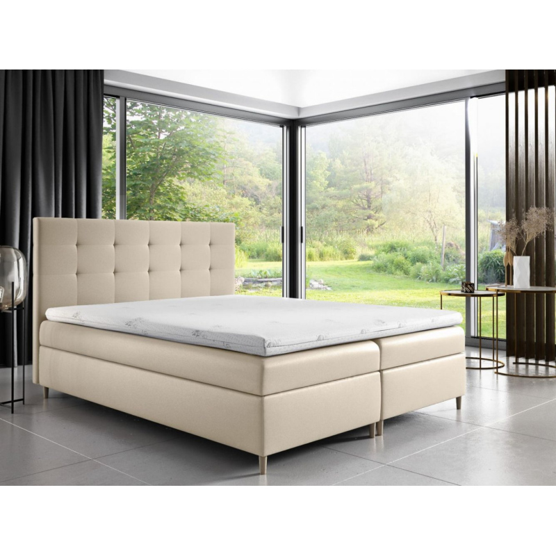 Čalouněná postel Alexa s úložným prostorem béžová eko kůže 160 x 200 + topper zdarma