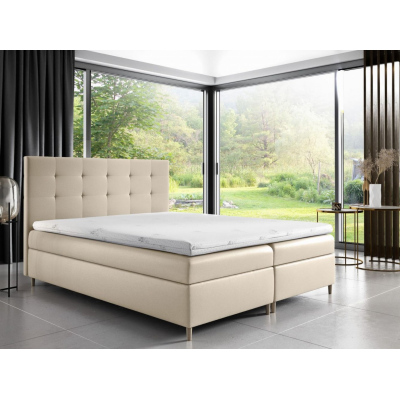 Čalouněná postel Alexa s úložným prostorem béžová eko kůže 180 x 200 + topper zdarma
