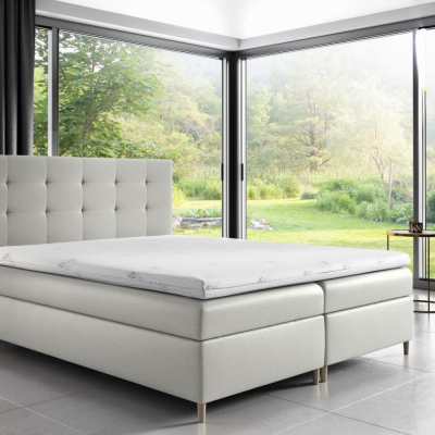 Čalouněná postel Alexa s úložným prostorem bílá eko kůže 160 x 200 + topper zdarma