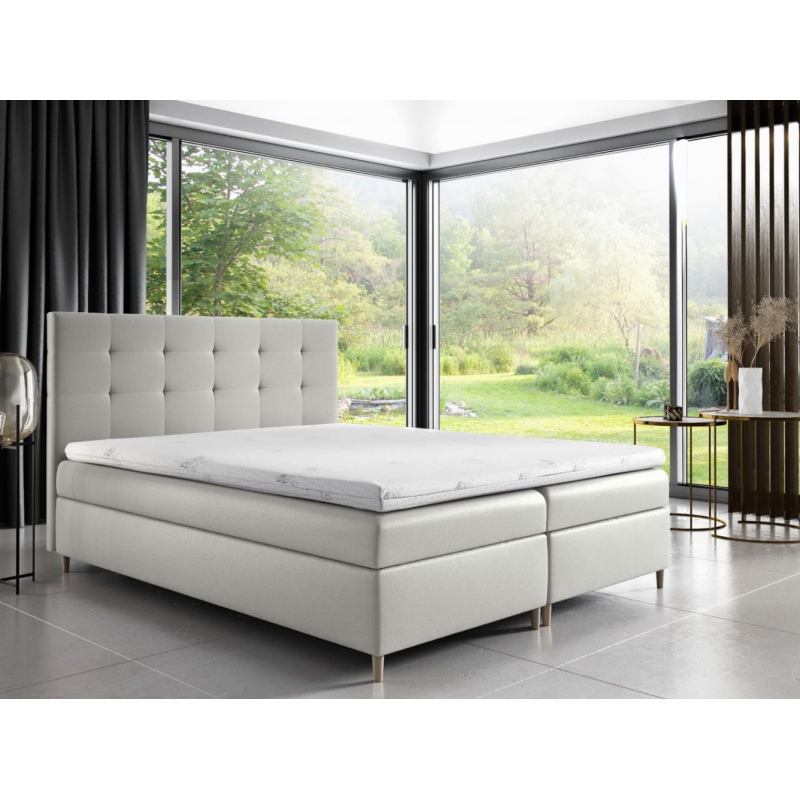 Čalouněná postel Alexa s úložným prostorem bílá eko kůže 180 x 200 + topper zdarma