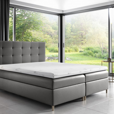 Čalouněná postel Alexa s úložným prostorem světle šedá eko kůže 160 x 200 + topper zdarma