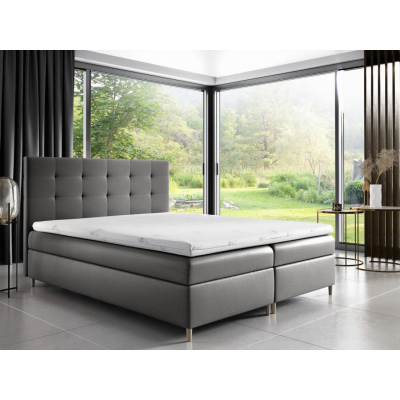 Čalouněná postel Alexa s úložným prostorem světle šedá eko kůže 200 x 200 + topper zdarma