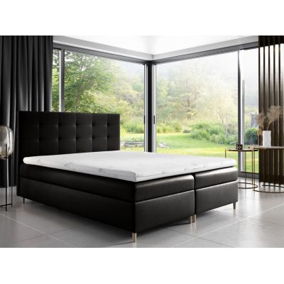 Čalouněná postel Alexa s úložným prostorem černá eko kůže 160 x 200 + topper zdarma