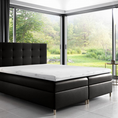Čalouněná postel Alexa s úložným prostorem černá eko kůže 200 x 200 + topper zdarma