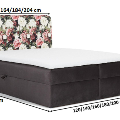 Čalouněná postel 160x200 DEA - květy / černá + topper ZDARMA
