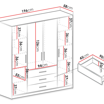 Šatní skříň 196 cm se zrcadlem OFELIA D4 - dub sonoma
