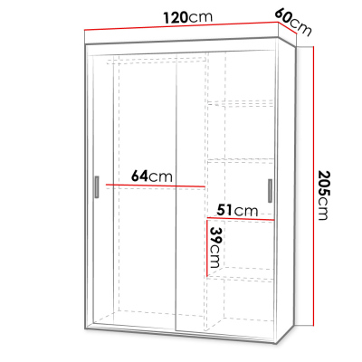 Šatní skříň 120 cm s posuvnými dveřmi a zrcadlem ZITA - bílá