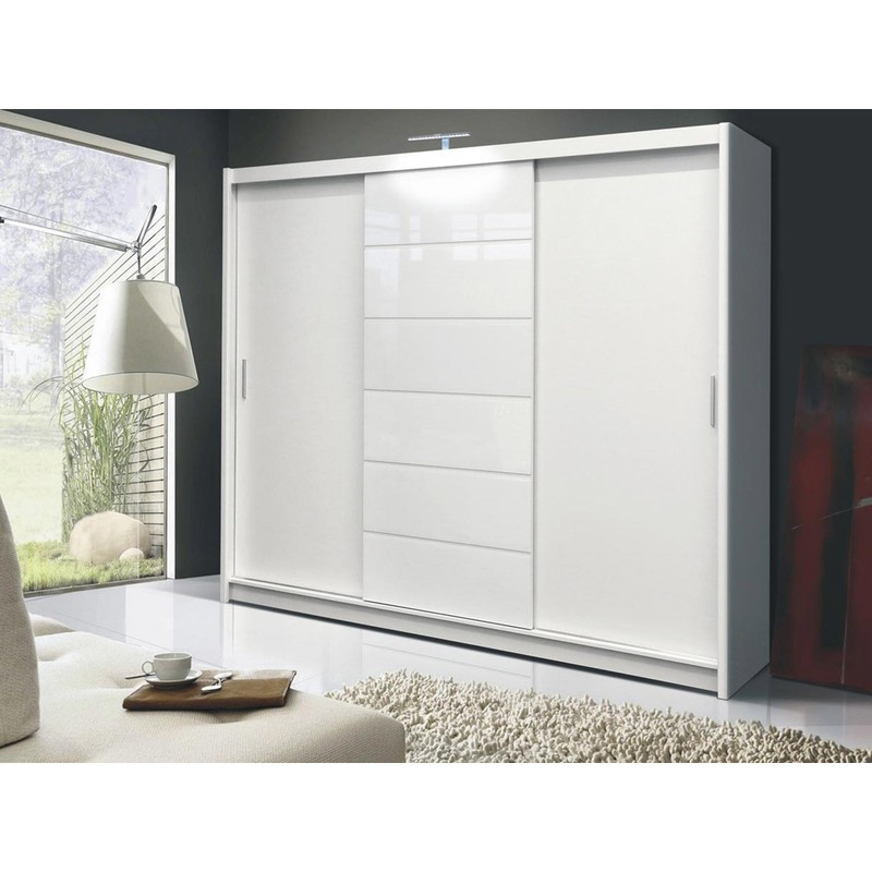 Šatní skříň 250 cm s posuvnými dveřmi a LED osvětlením CASILDA - bílá
