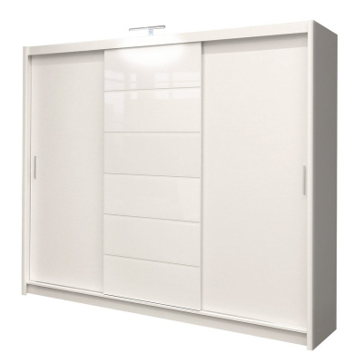 Šatní skříň 250 cm s posuvnými dveřmi a LED osvětlením CASILDA - bílá