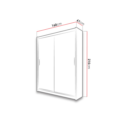 Šatní skříň 160 cm s posuvnými dveřmi a zrcadlem ORIA - bílá