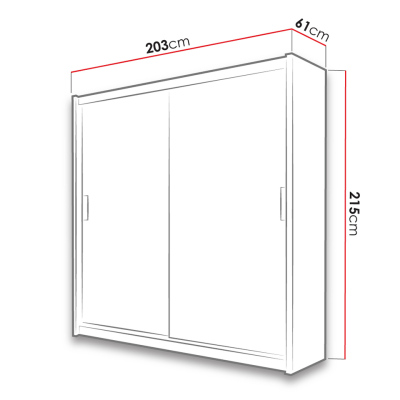 Šatní skříň 203 cm s posuvnými dveřmi a zrcadlem ORIA - bílá