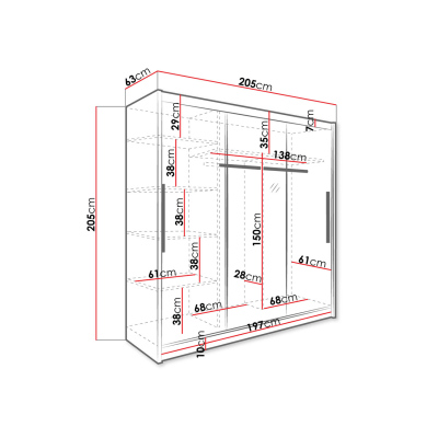 Šatní skříň 205 cm s posuvnými dveřmi a zrcadlem EMMA 1 - bílá