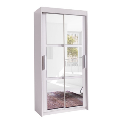 Šatní skříň100 cm  s posuvnými dveřmi a zrcadlem ALBERTA - bílá