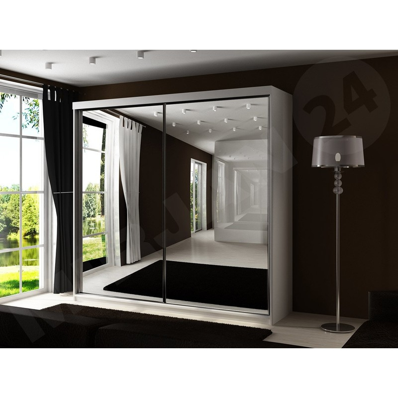 Šatní skříň 200 cm s posuvnými dveřmi a zrcadlem ELVIRA - bílá