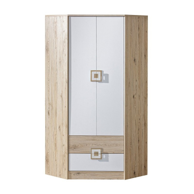 Rohová šatní skříň 87 cm BEATRIZ 2 - bílá / dub