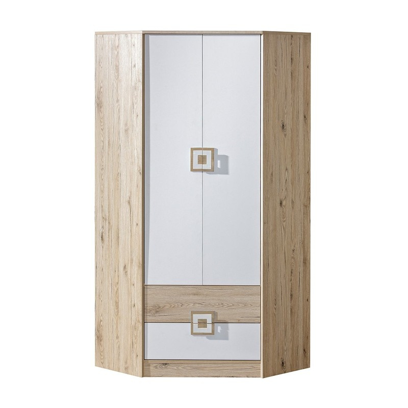 Rohová šatní skříň 87 cm BEATRIZ 2 - bílá / dub