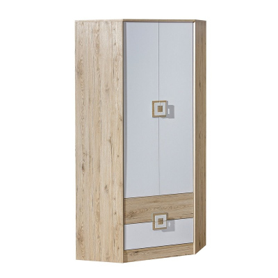 Rohová šatní skříň 87 cm BEATRIZ 2 - bílá / dub