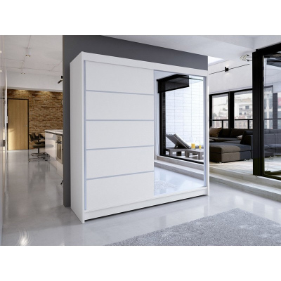 Šatní skříň 180 cm se zrcadlem a LED osvětlením VILMA 3 - bílá