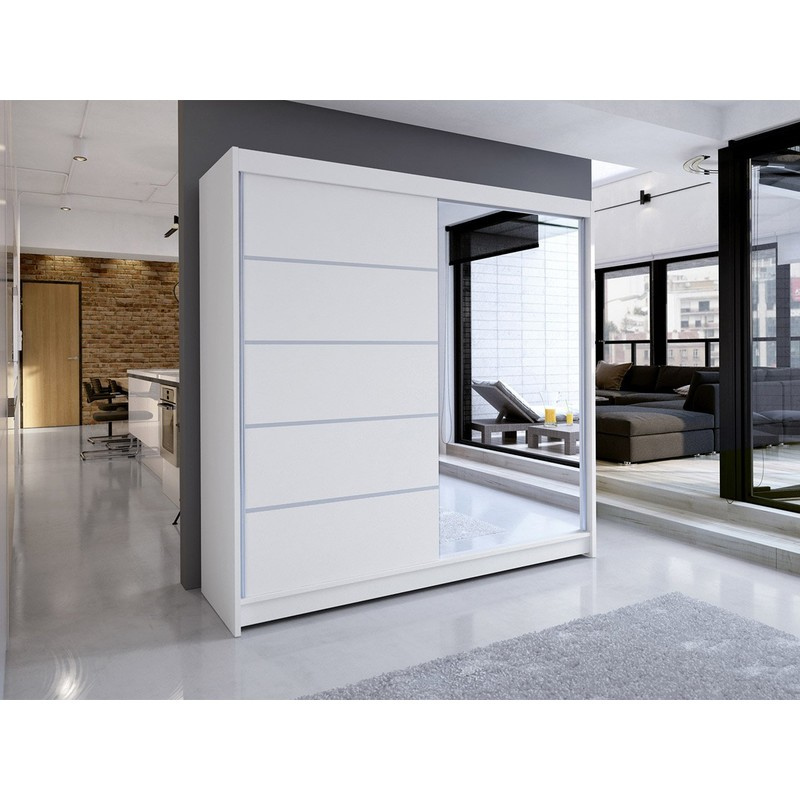 Šatní skříň 180 cm se zrcadlem a LED osvětlením VILMA 3 - bílá