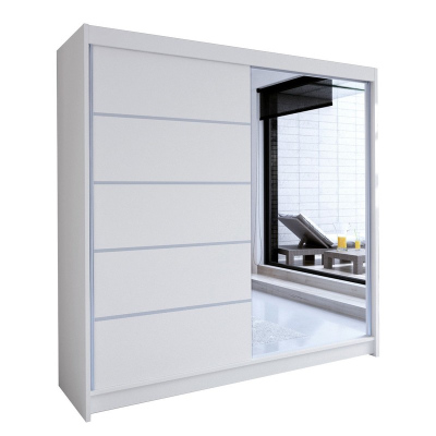 Šatní skříň 180 cm se zrcadlem a LED osvětlením VILMA 3 - bílá