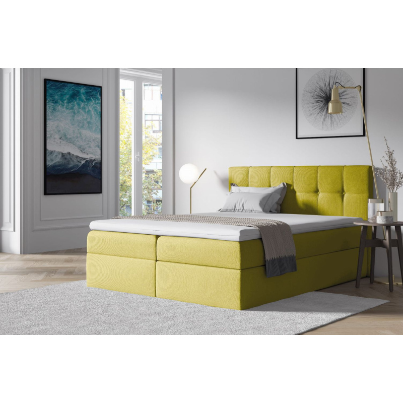 Čalouněná postel s úložným prostorem 200x200 RECIVIO - žlutá + topper ZDARMA