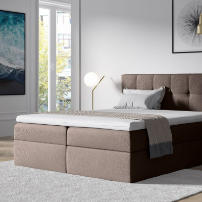 Čalouněná postel s úložným prostorem 200x200 RECIVIO - hnědá + topper ZDARMA