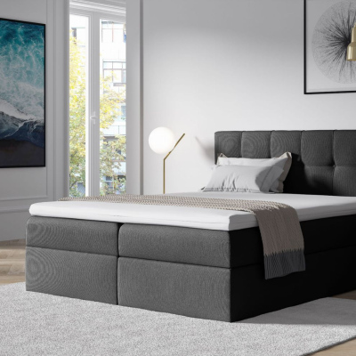 Čalouněná postel s úložným prostorem 200x200 RECIVIO - tmavě šedá + topper ZDARMA
