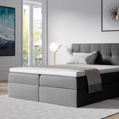 Čalouněná postel s úložným prostorem 200x200 RECIVIO - šedá + topper ZDARMA